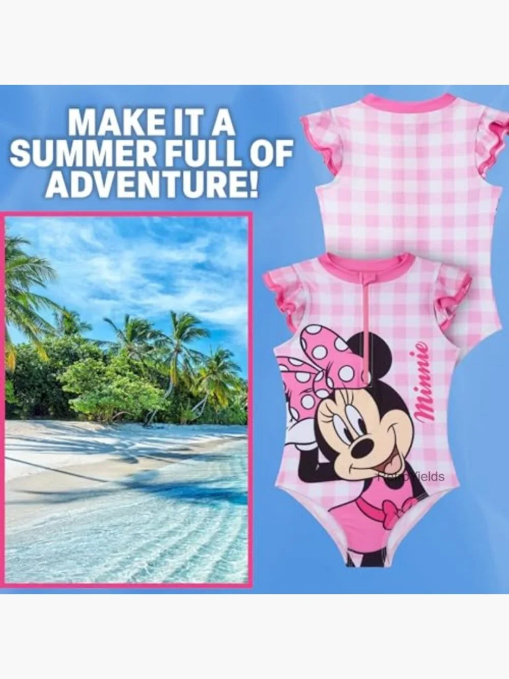 Girls Ruffle One Piece Swimsuit with Front Zip - Peppa Pig Frozen Minnie Mouse
